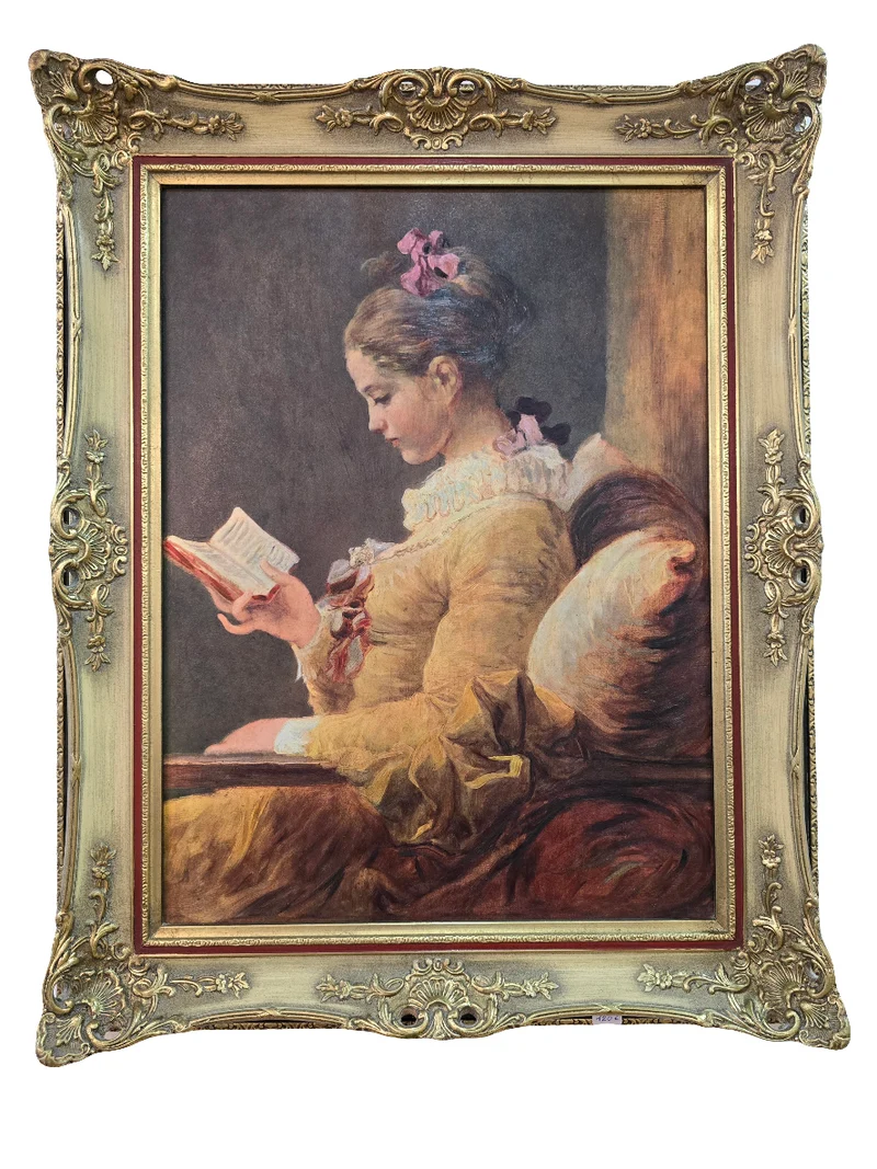 Tableau 'la Liseuse' cadre doré sculpté