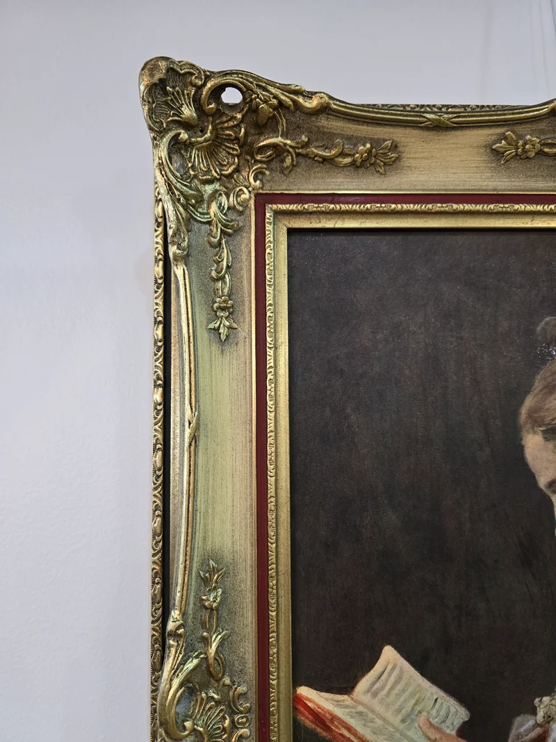 Tableau 'la Liseuse' cadre doré sculpté