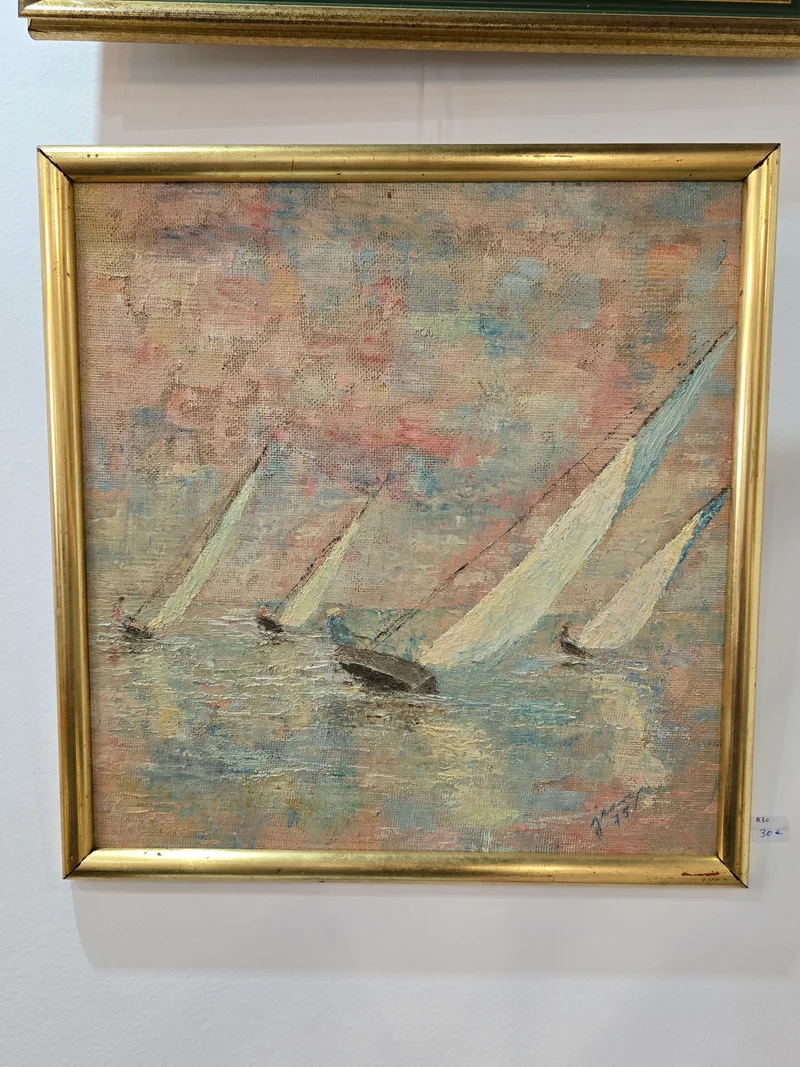 Marine Impressionniste – Voiliers sur l’Eau – Peinture Ancienne