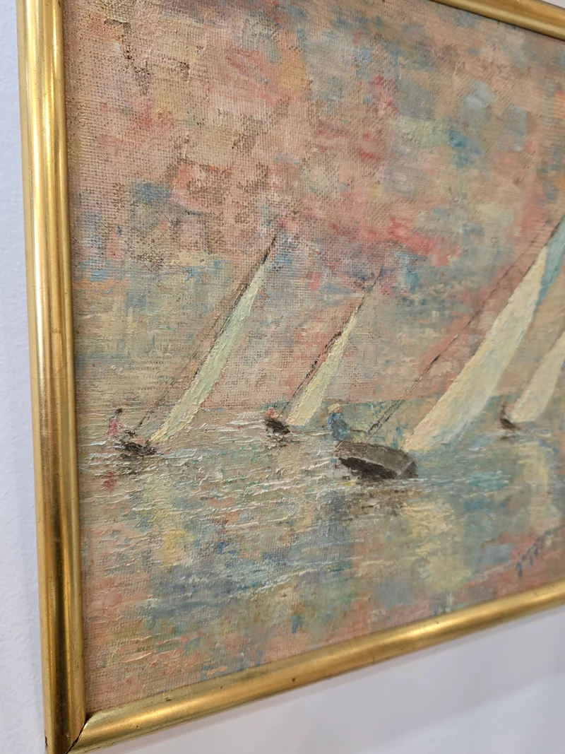 Marine Impressionniste – Voiliers sur l’Eau – Peinture Ancienne