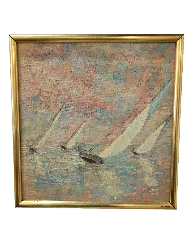 Marine Impressionniste – Voiliers sur l’Eau – Peinture Ancienne