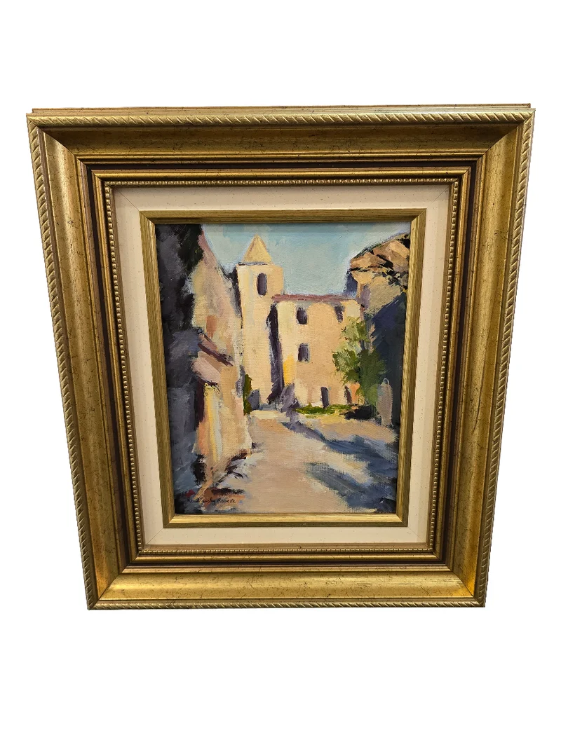 Petit tableau « Allée de village » signé Kowalanski Roberte