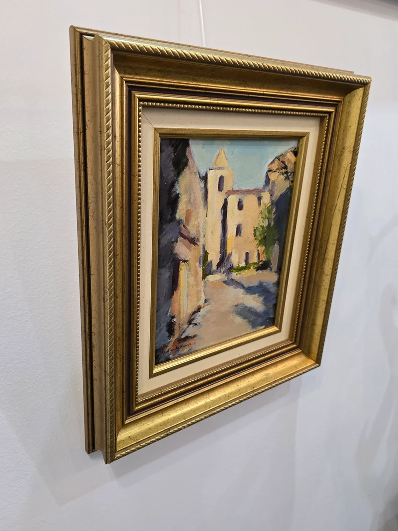 Petit tableau « Allée de village » signé Kowalanski Roberte