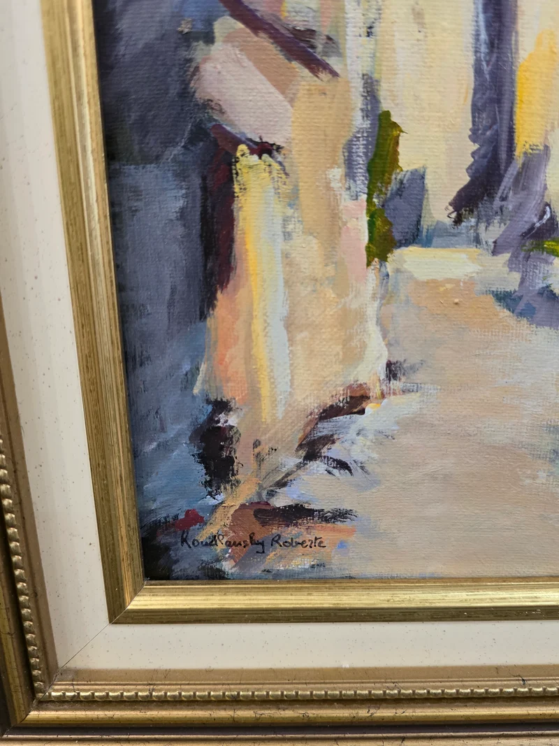 Petit tableau « Allée de village » signé Kowalanski Roberte