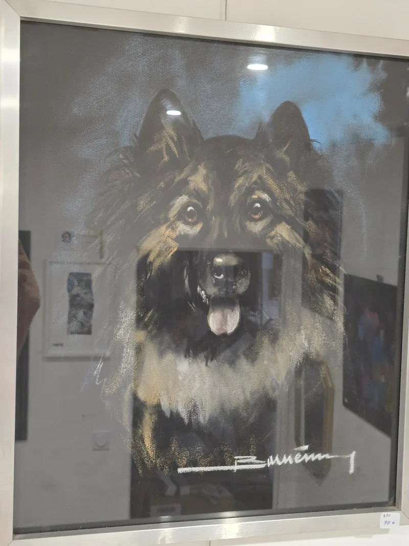 Tableau vitré chien bergé signé
