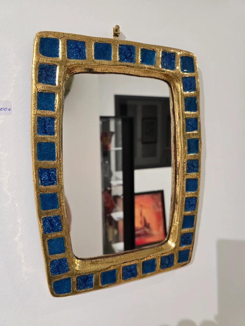 Miroir Mithé Espelt . Or craquelé verre fusion