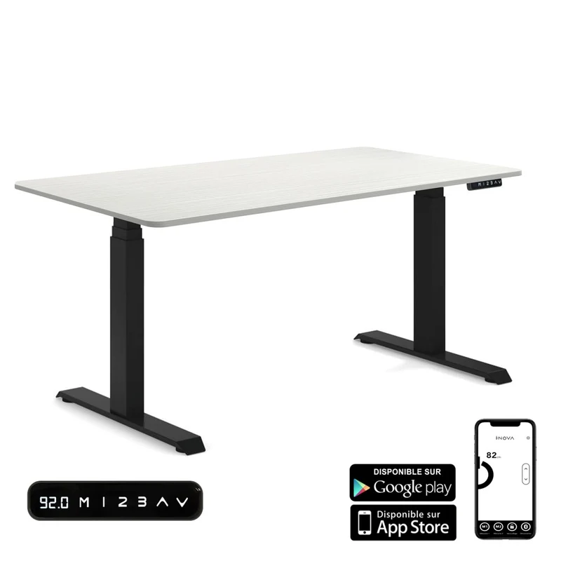 Bureau Assis Debout électrique iDesk Nero - Plateau Bois clair 140x80