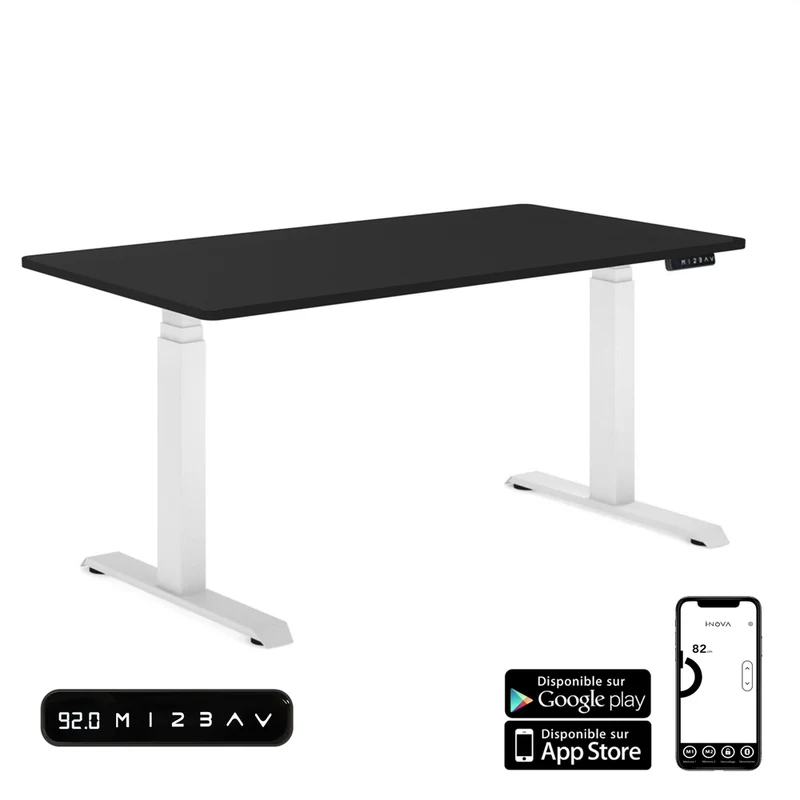Bureau Assis Debout électrique iDesk Grigio - Plateau Noir 140x80