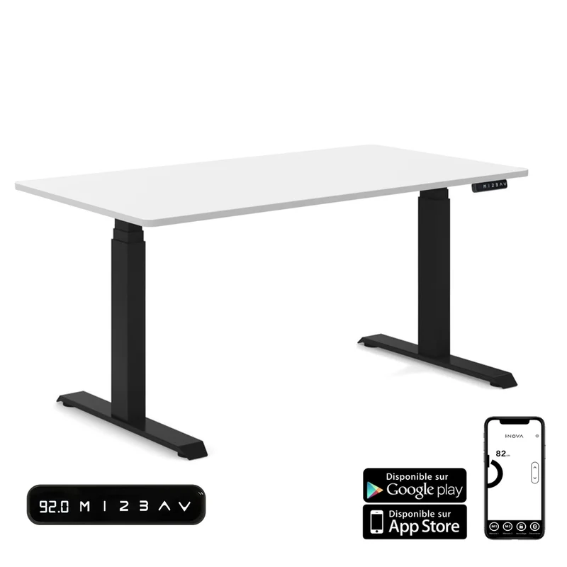 Bureau Assis Debout électrique iDesk Nero - Plateau Silver White 140x80