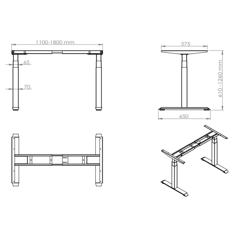 Bureau Assis Debout électrique iDesk Nero - Plateau Silver White 140x80