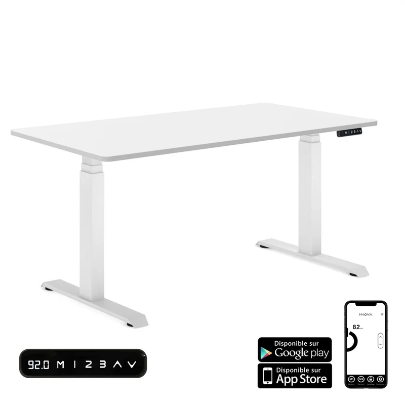 Bureau Assis Debout électrique iDesk Grigio - Plateau Silver White 140x80