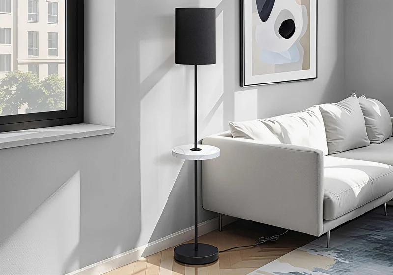 MODENA VAULT™ – FLOOR LAMP WITH MARBLE-LOOK SHELF & USB – I 9692