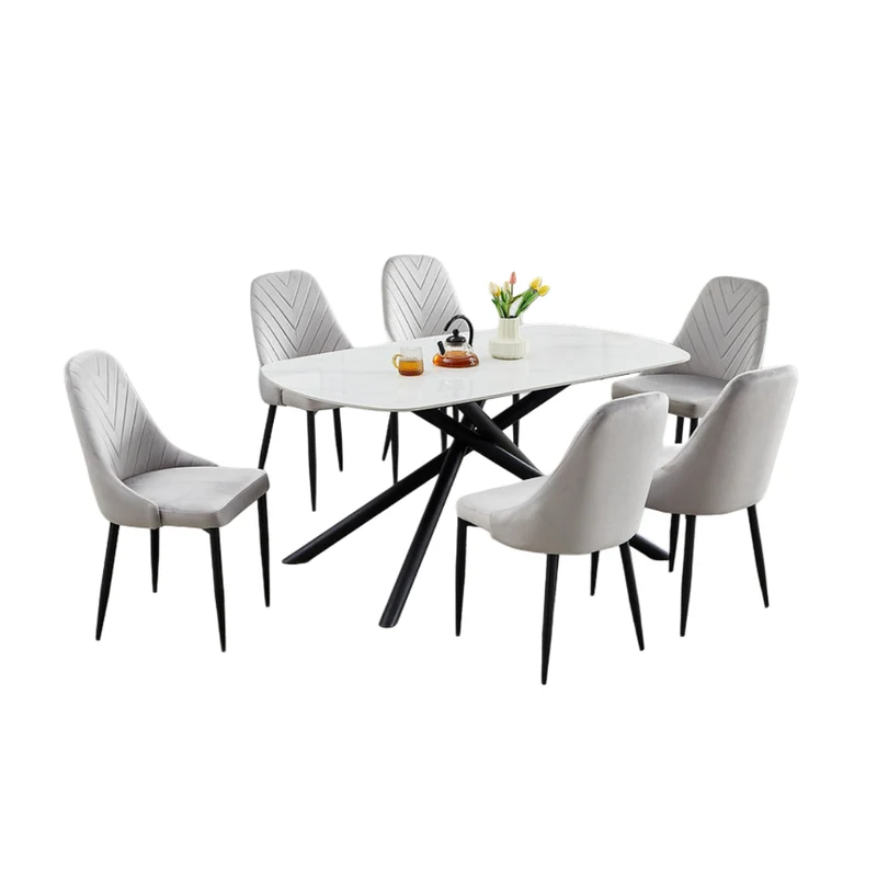 White Sintered Stone Dining Set with Velvet Chairs – T-1530
