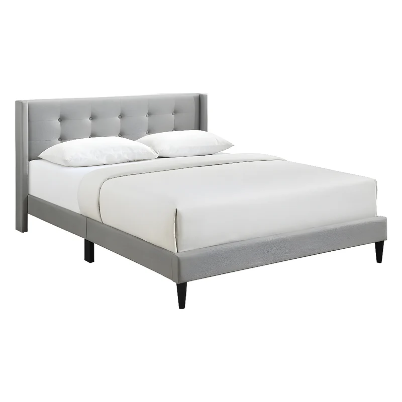 Fabric Bed with Button Tufting, Wing Headboard & Tapered Legs – IF-5270