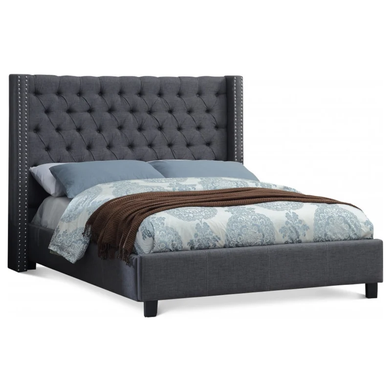 Fabric Wing Bed with Deep Button Tufting & Nailhead Trim – IF-5899