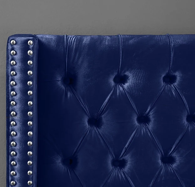 Velvet Fabric Bed with Deep Button Tufting & Nailhead Trim – IF-5892
