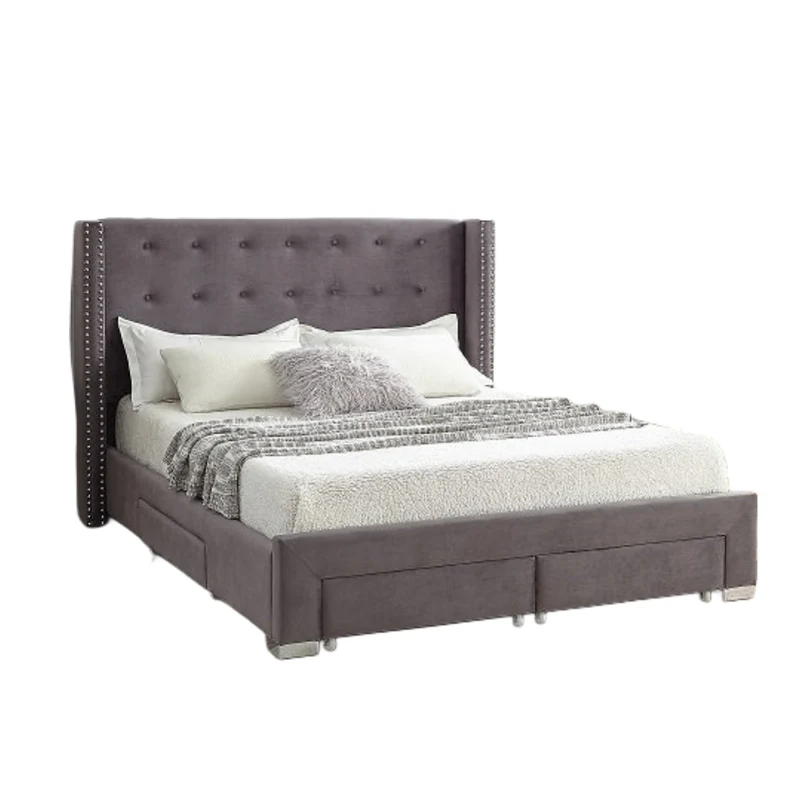 Velvet Fabric Wing Bed with Nailhead Trim and Chrome Legs – Model IF-5320