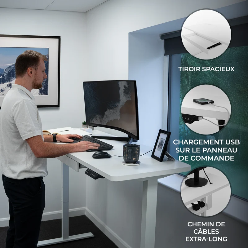Bureau Assis-Debout Électrique Avec Tiroir (160 x 60 cm)