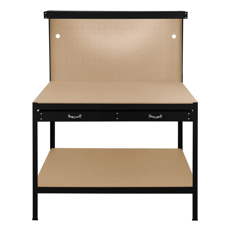 Établi de Travail 120 cm à Tiroir & LED Blanc Froid en Acier Noir
