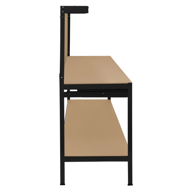 Établi de Travail 120 cm à Tiroir & LED Blanc Froid en Acier Noir