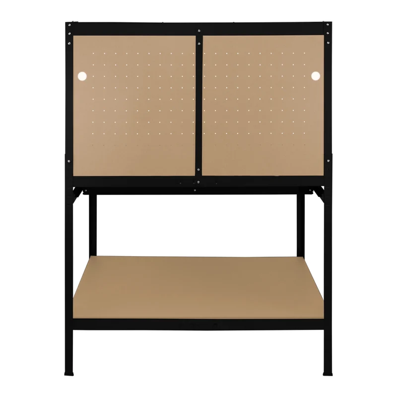 Établi de Travail 120 cm à Tiroir & LED Blanc Froid en Acier Noir