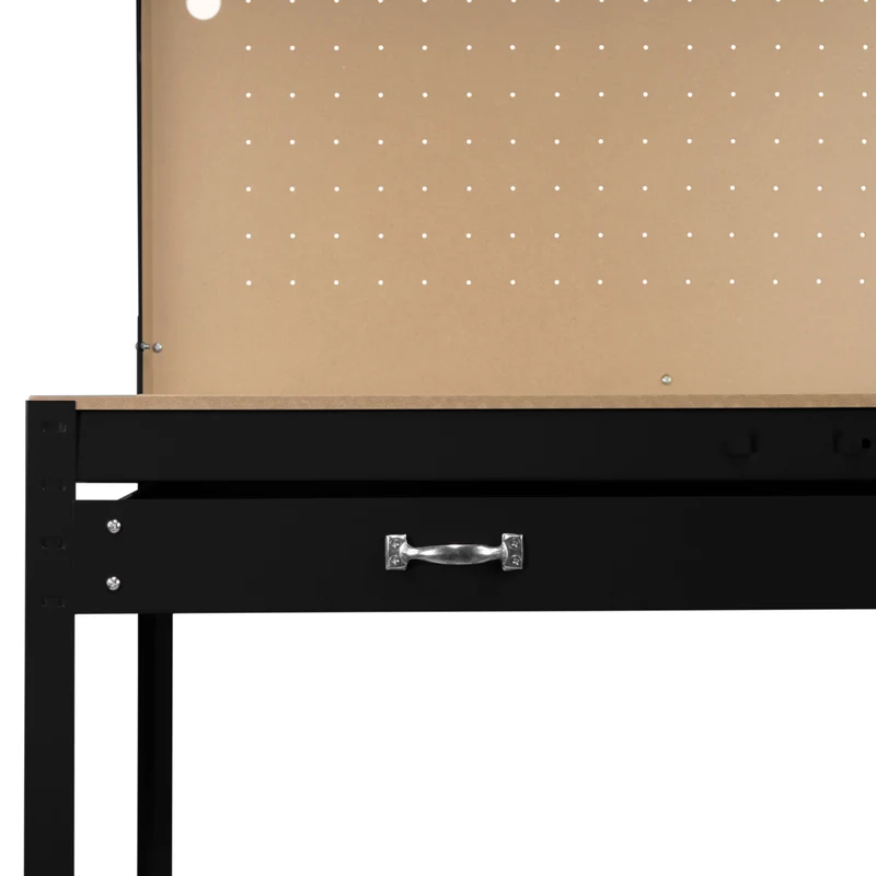 Établi de Travail 120 cm à Tiroir & LED Blanc Froid en Acier Noir