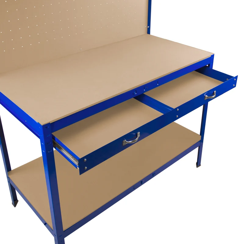 Établi de Travail 120 cm à Tiroir & LED Blanc Froid en Acier Bleu