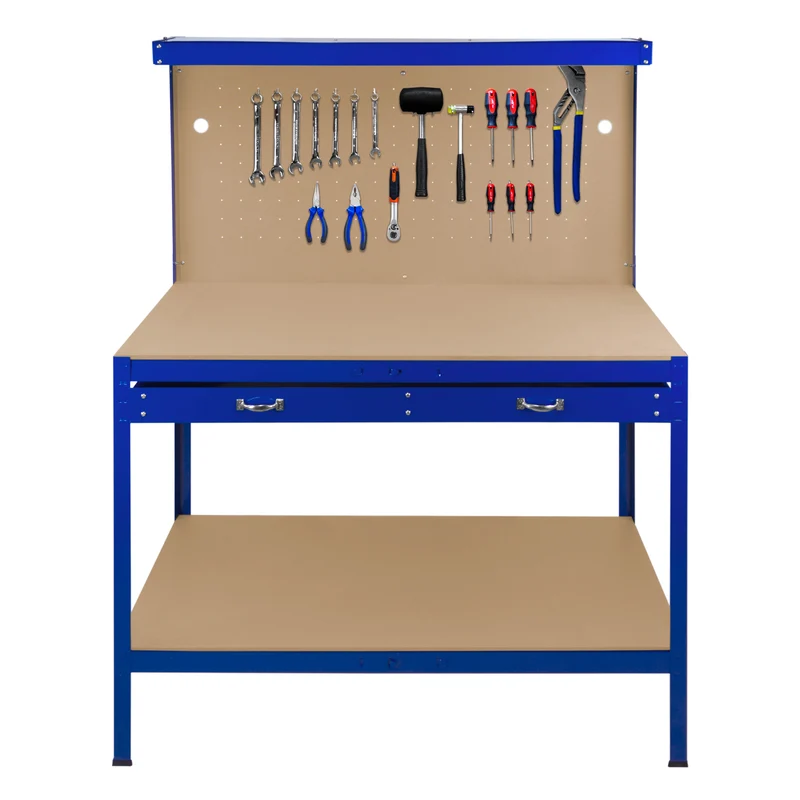 Établi de Travail 120 cm à Tiroir & LED Blanc Froid en Acier Bleu