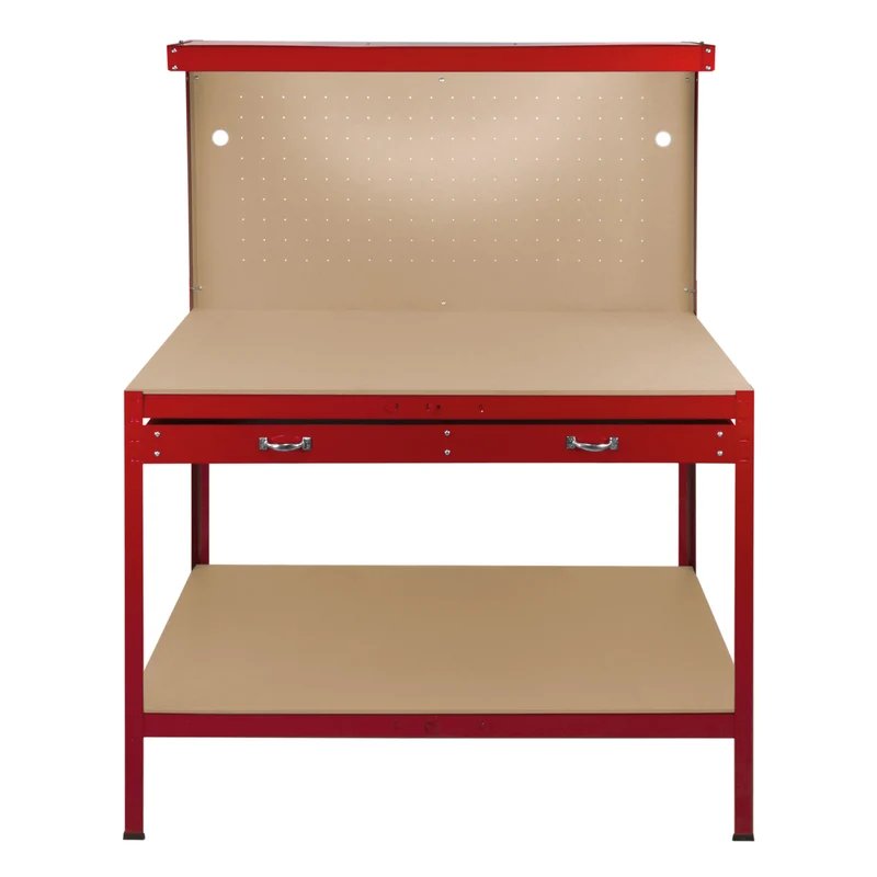 Établi de Travail 120 cm à Tiroir & LED Blanc Froid en Acier Rouge
