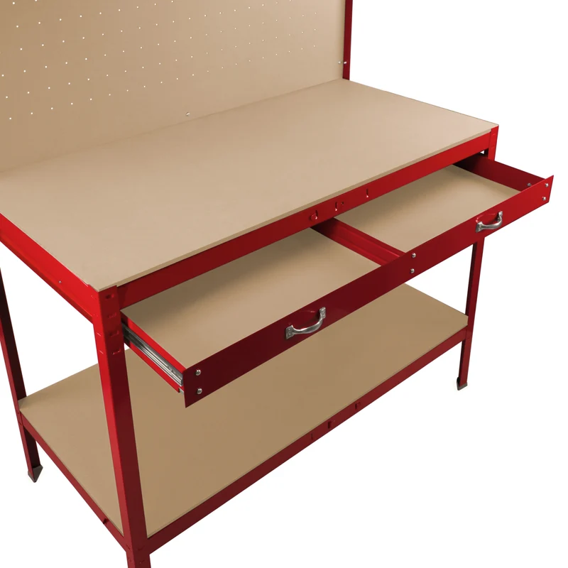 Établi de Travail 120 cm à Tiroir & LED Blanc Froid en Acier Rouge