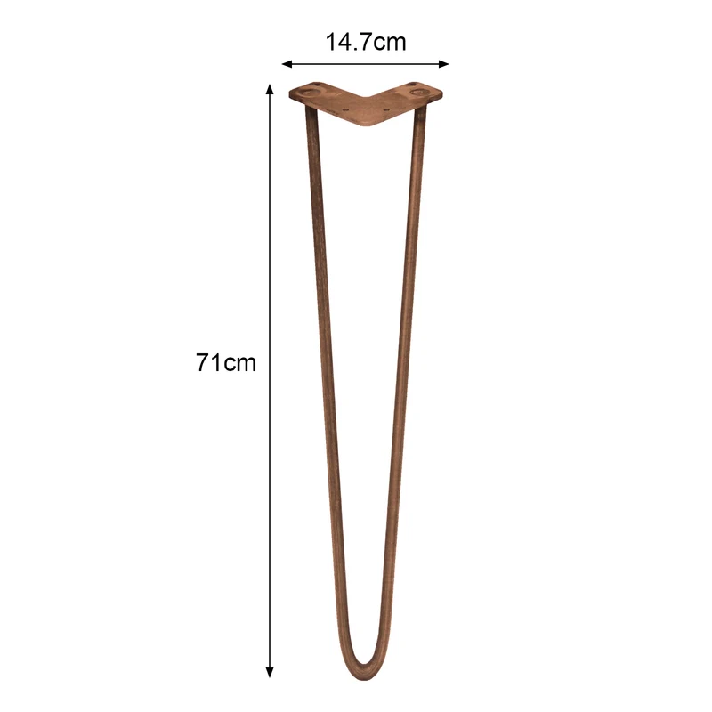 4 Pieds de Table 71 cm à 2 Tiges de 12 mm - Cuivre