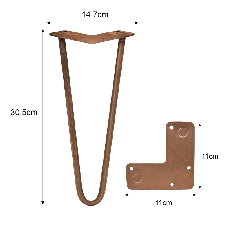 4 Pieds de Table 30,5 cm à 2 Tiges de 12 mm - Cuivre
