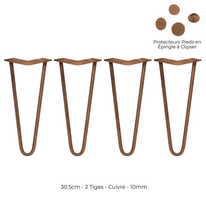 4 Pieds de Table 30,5 cm à 2 Tiges de 10 mm - Cuivre