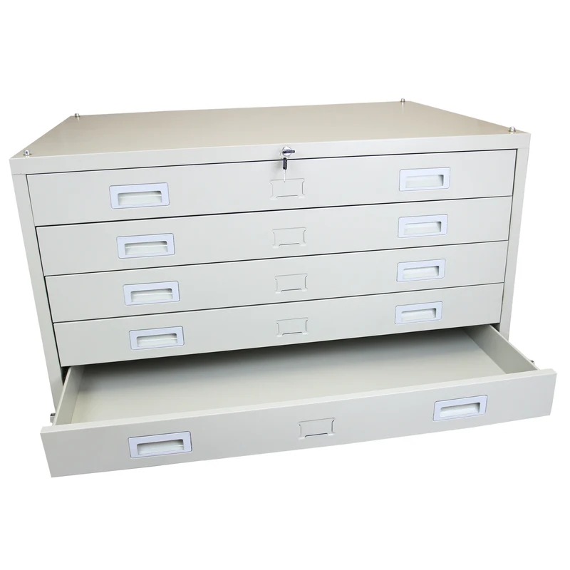 Armoire à Plans Métallique de 5 Tiroirs en Acier Gris Clair