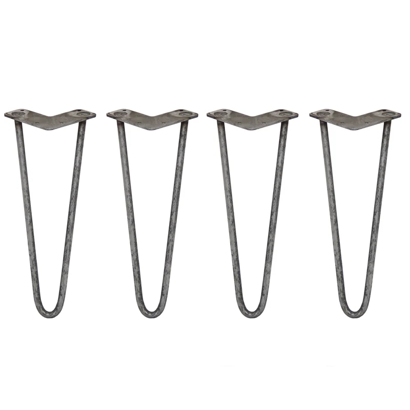 4 Pieds de Table 35,5 cm à 2 Tiges de 12 mm - Acier Brut