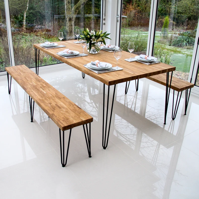 4 Pieds de Table 35,5 cm à 2 Tiges de 12 mm - Acier Brut