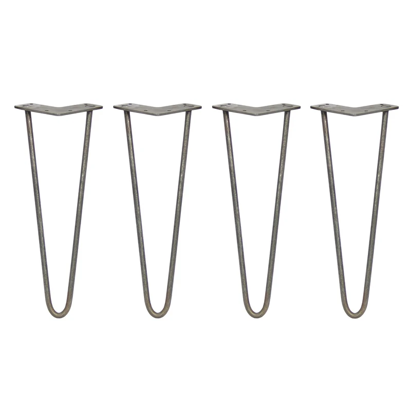 4 Pieds de Table 35,5 cm à 2 Tiges de 10 mm - Acier Brut