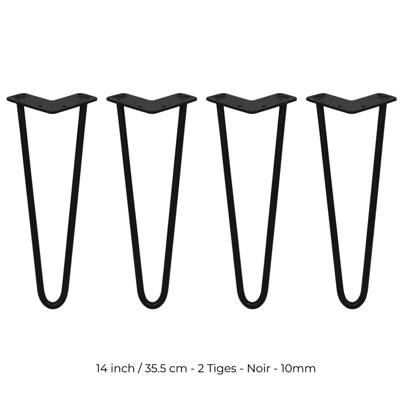 4 Pieds de Table 35,5 cm à 2 Tiges de 12 mm - Noir