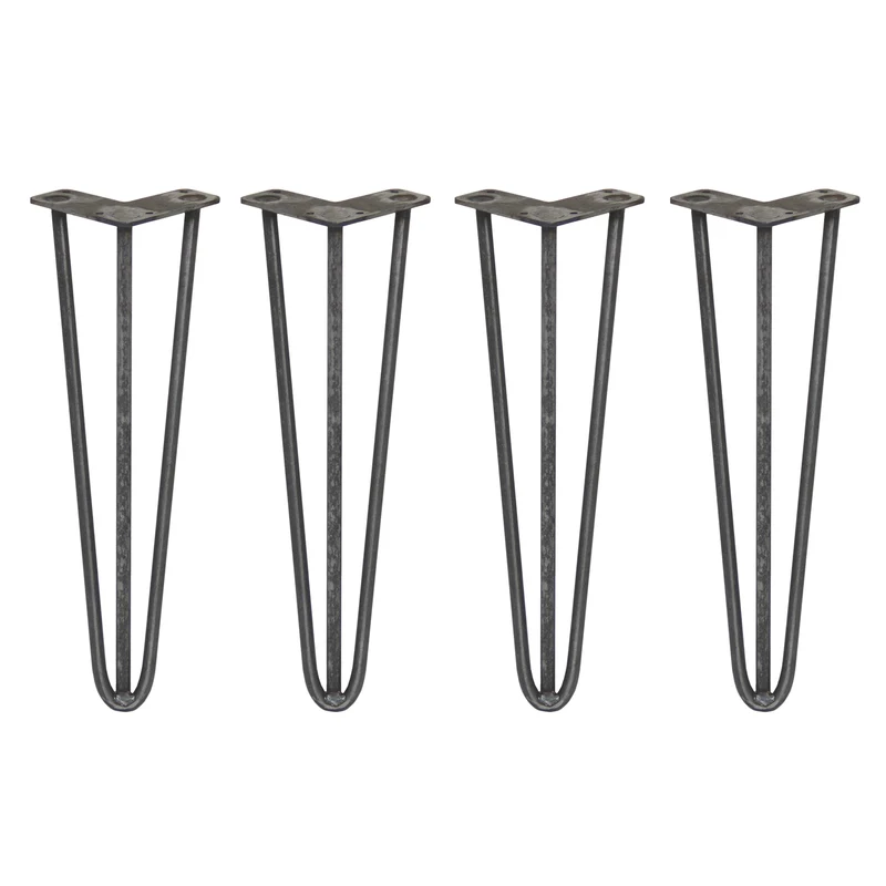 4 Pieds de Table 40,6 cm à 3 Tiges de 12 mm - Acier Brut