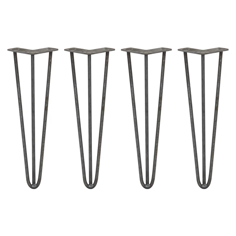 4 Pieds de Table 40,6 cm à 3 Tiges de 10 mm - Acier Brut