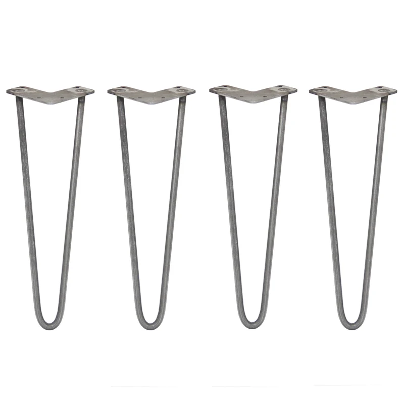 4 Pieds de Table 40,6 cm à 2 Tiges de 12 mm - Acier Brut