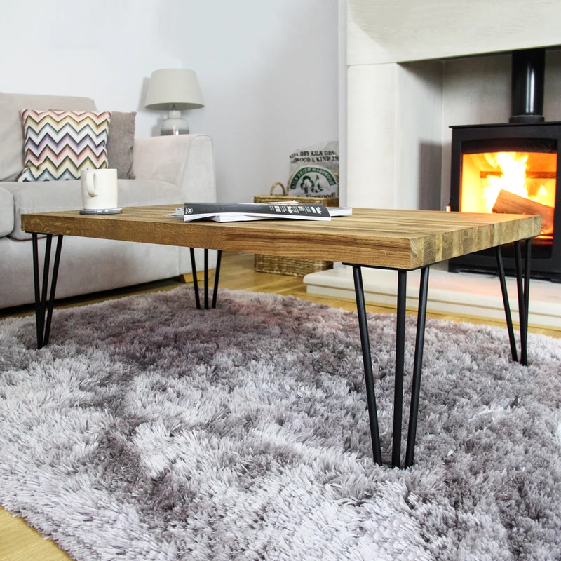 4 Pieds de Table 40,6 cm à 2 Tiges de 12 mm - Acier Brut