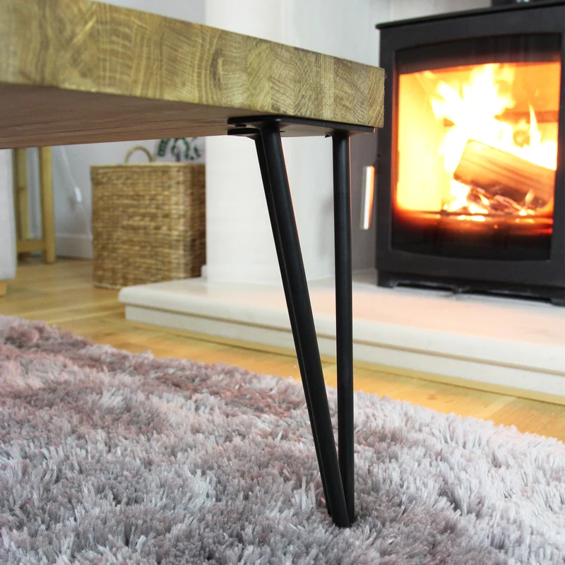 4 Pieds de Table 40,6 cm à 2 Tiges de 12 mm - Acier Brut