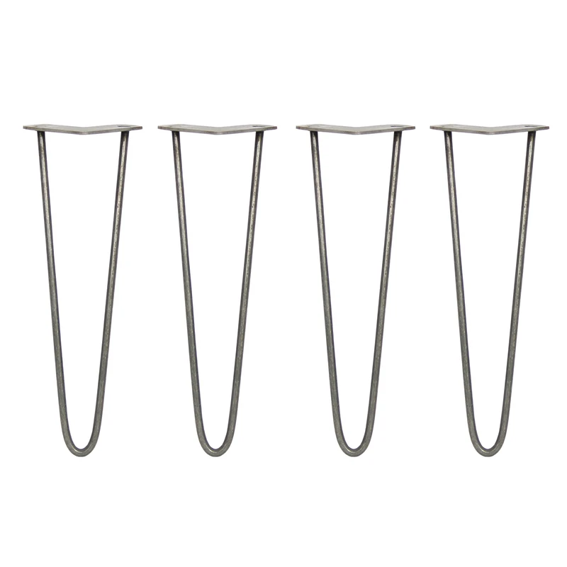 4 Pieds de Table 40,6 cm à 2 Tiges de 10 mm - Acier Brut