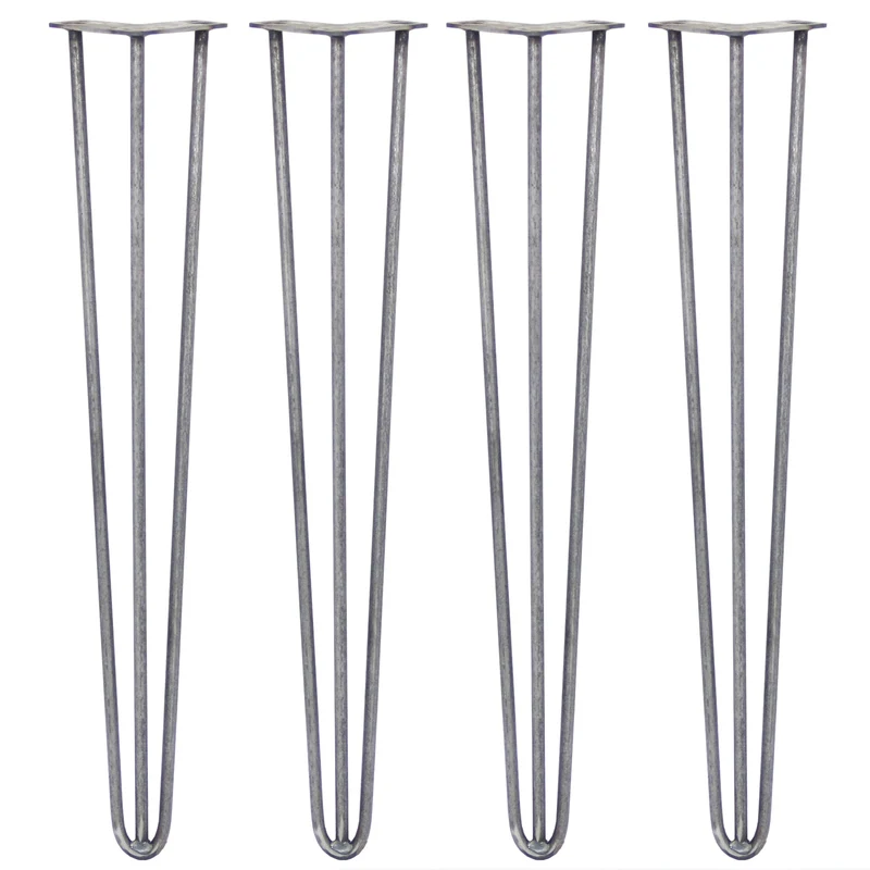 4 Pieds de Table 71 cm à 3 Tiges de 12 mm - Acier Brut