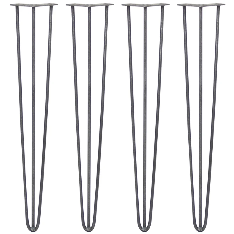 4 Pieds de Table 71 cm à 3 Tiges de 10 mm - Acier Brut