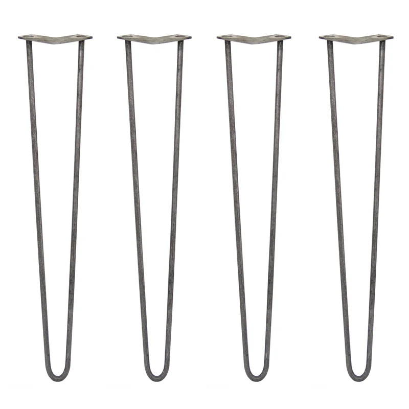 4 Pieds de Table 71 cm à 2 Tiges de 12 mm - Acier Brut