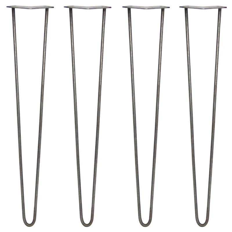 4 Pieds de Table 71 cm à 2 Tiges de 10 mm - Acier Brut
