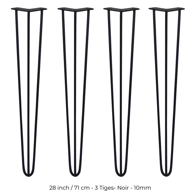 4 Pieds de Table 71 cm à 3 Tiges de 10 mm - Noir