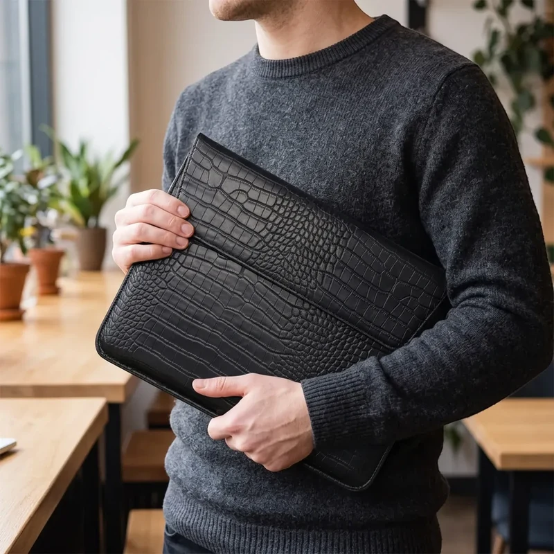 Pochette ordinateur CrocoTilt - Inclinaison Ergonomique & Protection Crocodile